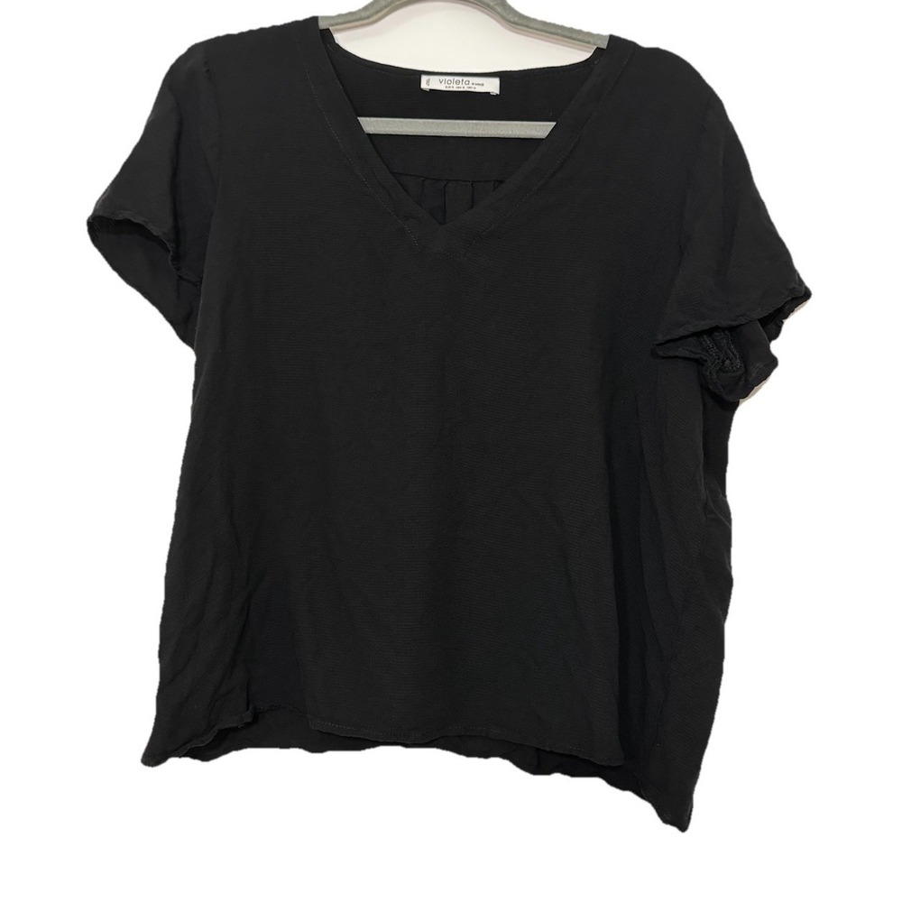 Violeta by MNG Black V-Neck Blouse Top Size USA 12 Medium M Sheer